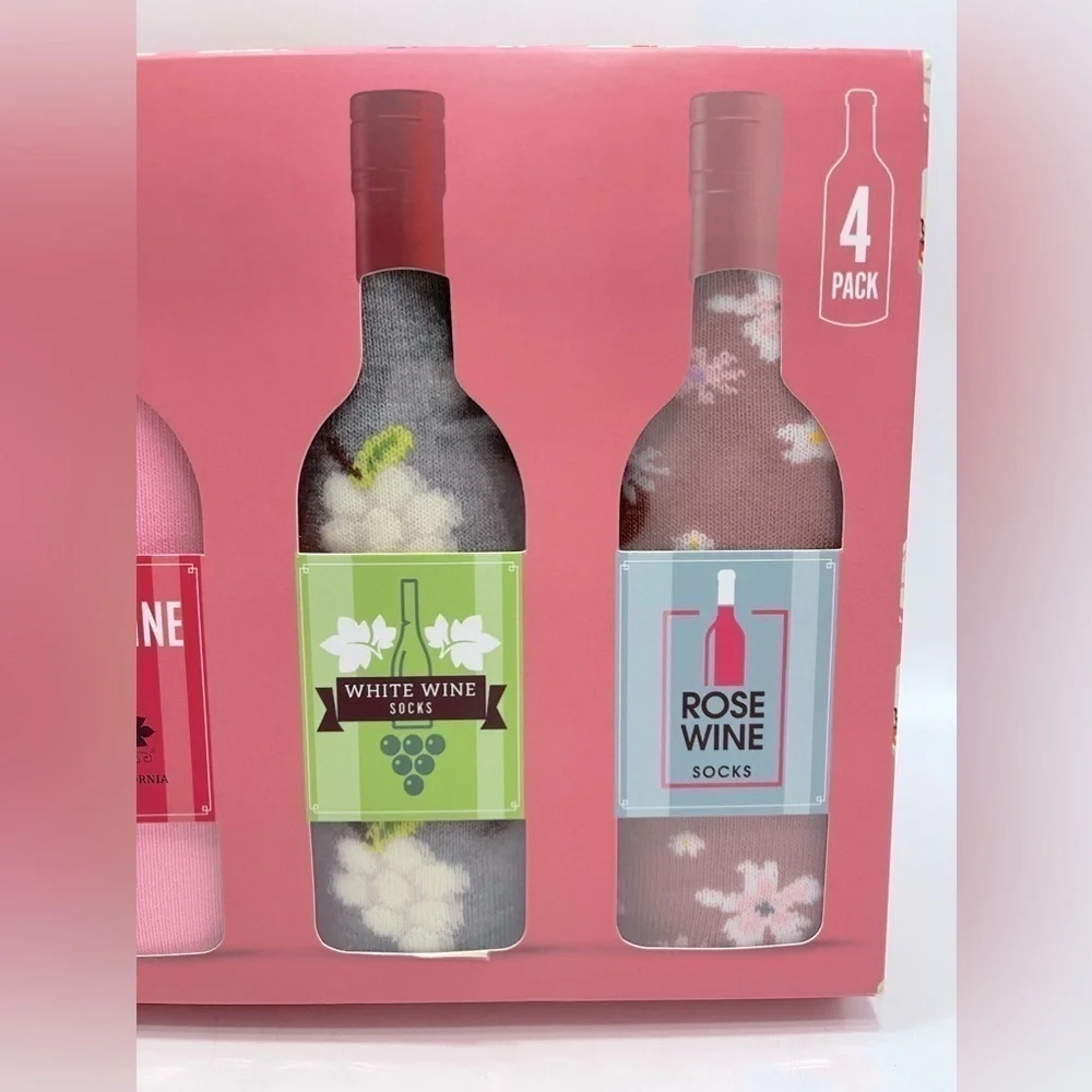 Orrsum Sock Co Wine Lover Socks 4 pack Size 5-9 Pink Rose Grapes Gray Gift Set